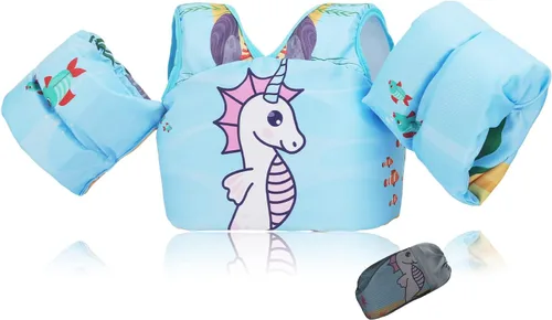 Miniatura 21 de Chaleco de natación para niños pequeños, apto para niños de 28 a 70 libras, flotadores para niños y niñas, ayuda a la natación, entrenamiento, traje