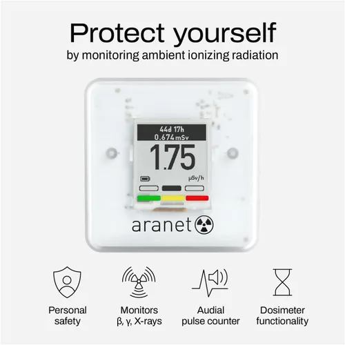 Miniatura 2 de SAF Aranet - Detector de radiación, dosímetro, portátil, mide la tasa de dosis y la dosis total de radiación ionizante, pantalla de tinta