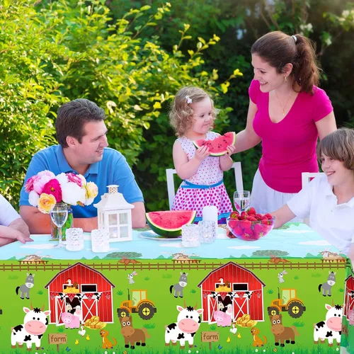 Miniatura 6 de Kasyat Mantel para fiesta de animales de granja, desechable, de plástico, para decoración de fiesta temática de animales de granja, para picnic