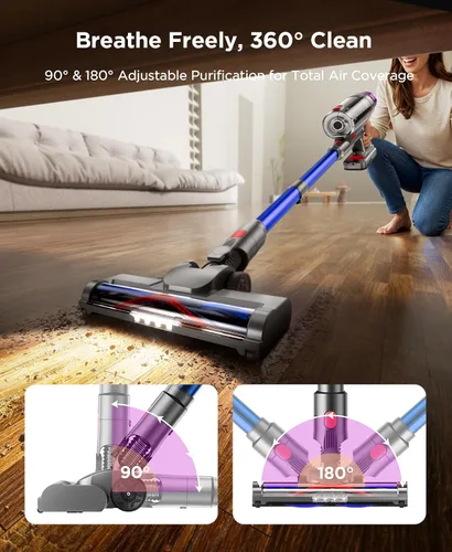 Miniatura 8 de Cuzmok - Aspiradora de varilla inalámbrica para el hogar: potente succión, diseño ligero sin enredos y batería desmontable de 2600mAh hasta 50