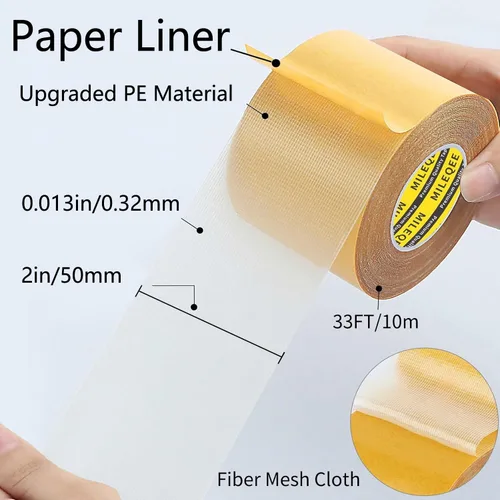 Miniatura 2 de Cinta de doble cara resistente, 2 pulgadas x 33 pies (32.8 ft) de alta adherencia, fuerte de 2 lados, cinta de tela duradera para conductos, cinta