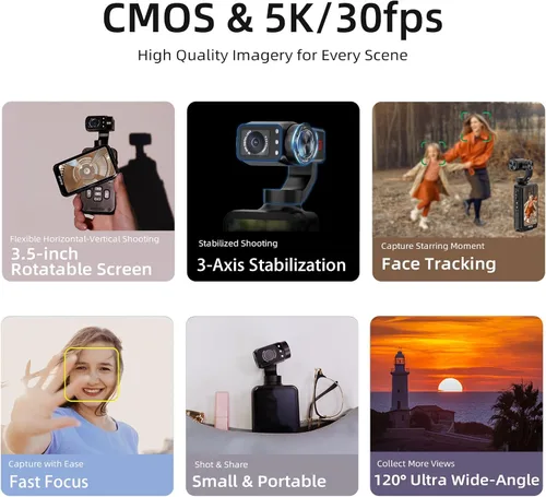 Miniatura 2 de ORDRO M5 Cámara de Mano con Estabilización de 3 Ejes, Cámara de Video Camcorder de 5K para Vlogs de YouTube, Pantalla Táctil Giratoria de 3.5