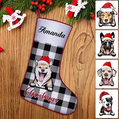 Miniatura 28 de Medias de Navidad de raza de perro personalizadas con texto de nombre, regalos de decoración de calcetines de Navidad personalizados para perros
