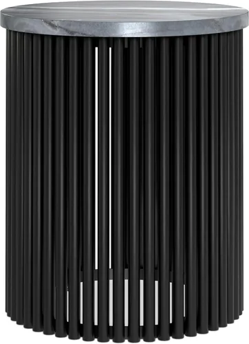 Miniatura 6 de SIMPLIHOME Demy - Mesa auxiliar redonda de metal sólido de 18 pulgadas de ancho con parte superior de mármol genuino y base de listones en negro