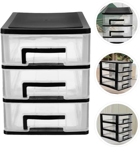 Miniatura 8 de Tofficu Caja de almacenamiento de cajones de tres capas de 8.30 x 5.98 x 7.55 pulgadas, organizador de plástico portátil para escritorio de oficina