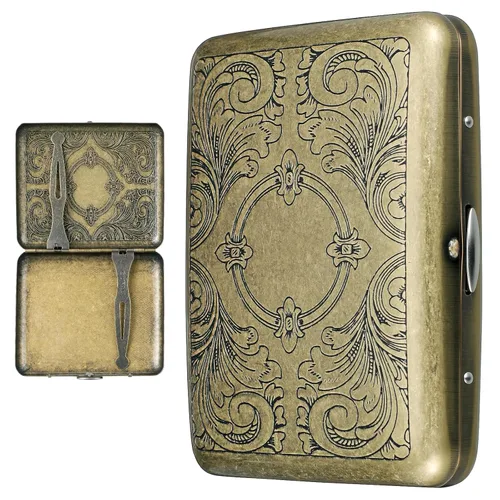 Ipetboom Caja de cigarrillos de metal vintage portátil delgada cubierta para 20 cigarrillos acero inoxidable caja de almacenamiento de cigarrillos