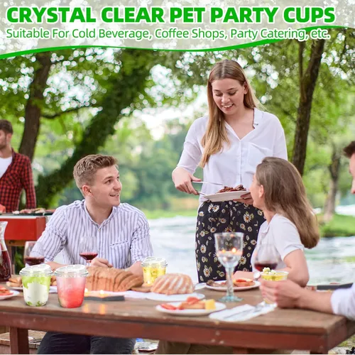 Miniatura 6 de 50 piezas de vasos de plástico para café con tapas con asa, vasos desechables de plástico PET transparente con tapas sin pajita para café helado