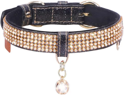 Miniatura 14 de Collar para gatos y perros, [brillos de imitación de diamante] Cuero sintético prémium con dije, collares ajustables para gatos grandes y perros