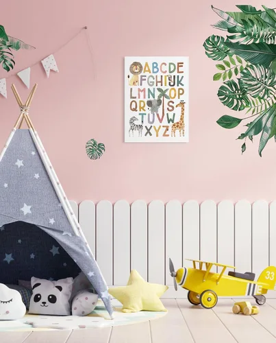 Miniatura 2 de Póster ABC para decoración de pared de cuarto de bebé, arte bohemio del alfabeto para pared de aula, arte de pared de niños de animales de safari