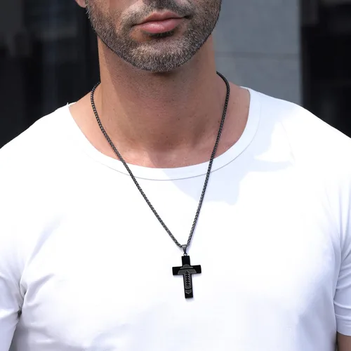 Miniatura 2 de Collar de cruz de fútbol para niños y hombres, colgante de versículo de la Biblia de acero inoxidable con cadena de 20 + 2 pulgadas, primera