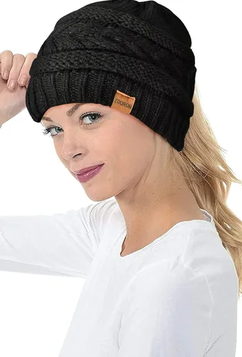 Miniatura 3 de ZOORON Gorro de cola de caballo para mujer, gorro de invierno de punto trenzado, cálido y desordenado