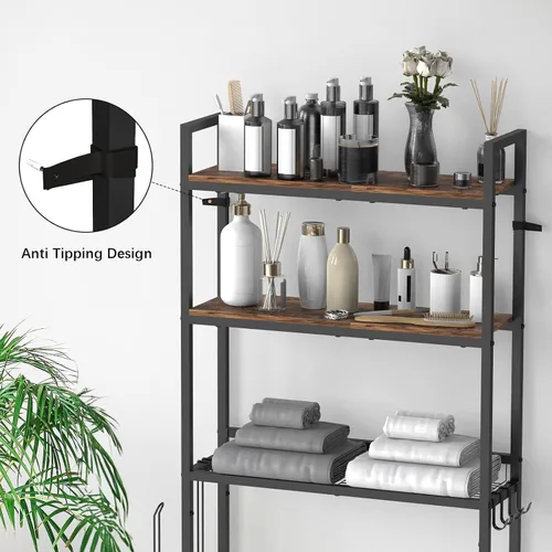 Miniatura 5 de Organizador de baño de 3 niveles sobre el inodoro, organizador de baño de madera, ahorro de espacio, soporte independiente sobre el inodoro con 4