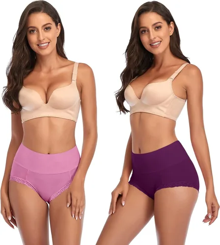 Miniatura 6 de ANNYISON Ropa interior para mujer, cintura alta, cobertura completa, calzones coloridos de algodón para mujer