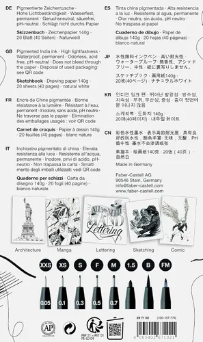 Miniatura 2 de Faber-Castell 267102 Juego de bocetos de 9 piezas con cuaderno de bocetos y bolígrafos de tinta Pitt Artist Pen