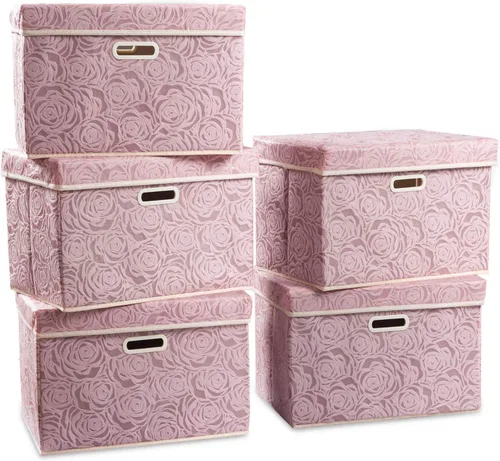 Miniatura 24 de PRANDOM Caja de almacenamiento plegable más grande con tapa [1 unidad] Contenedor Cesta Organizadora Cubo de Almacenamiento Decorativo de Tela