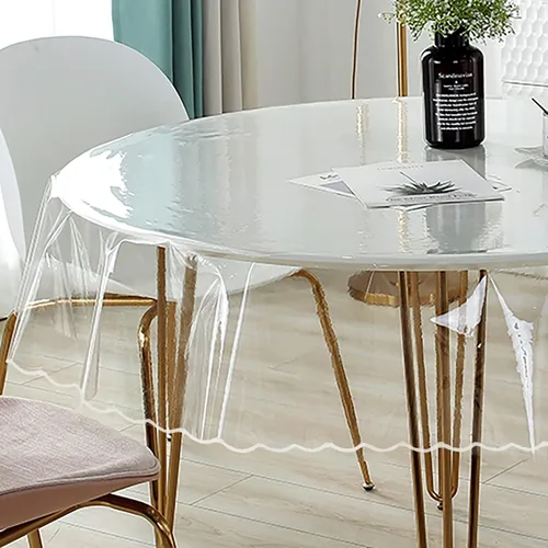 Miniatura 7 de Mantel redondo de plástico transparente de 52 pulgadas, protector de mesa transparente impermeable para cocina, comedor, eventos al aire libre