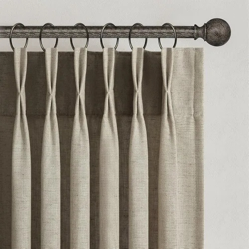 Miniatura 20 de Topfinel 2 paneles de cortinas plisadas de lino beige y blanco de 63 pulgadas de largo, para dormitorio y sala de estar, cortinas semitransparentes