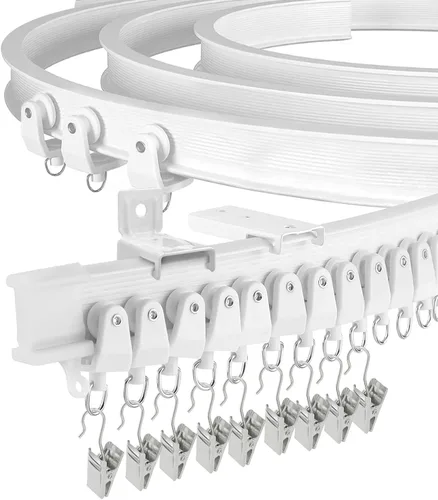 Miniatura 10 de Divisor de habitación de riel de cortina, sistema de riel flexible flexible de montaje en techo y pared con clips, pista de cortina deslizante