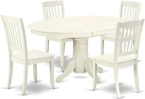 Miniatura 12 de HomeStock El juego de mesa de comedor de 5 piezas incluye una mesa de cocina ovalada con hojas y 4 sillas de comedor Parson de piel sintética