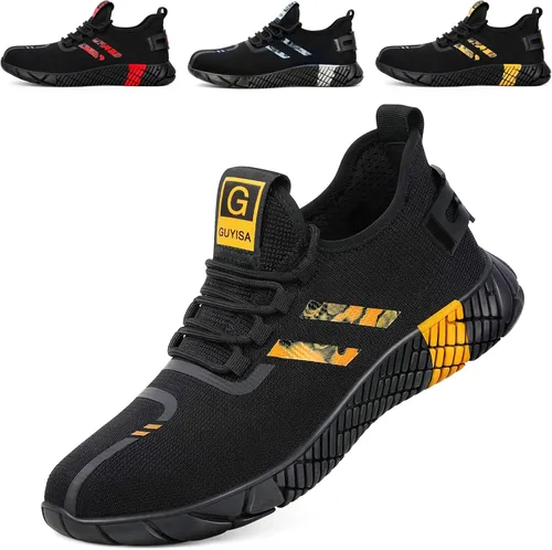 GLANOUDUN Zapatos de punta de acero para hombres y mujeres, zapatos de seguridad ligeros y cómodos para hombres con punta de acero ancha, zapatos de