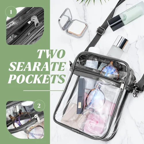 Miniatura 4 de yuanming Bolsa transparente aprobada para estadios, bolsa cruzada transparente, bolsas transparentes para estadios para mujeres TPU Negro
