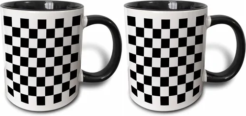 Miniatura 8 de 3dRose Patrón de cuadros en blanco y negro: tablero de ajedrez a cuadros cuadros o bandera de carreras de coches de carreras de 11 oz taza negra