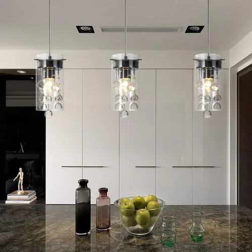 Miniatura 4 de Lámpara colgante de cristal, colgante moderno de isla de cocina, paquete de 3 luces colgantes para isla de cocina, lámpara colgante cromada