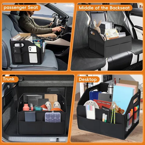 Miniatura 4 de Organizador de Almacenamiento de Automóvil Reforzado Divisible Cesta Caddy de Cuero para Piso entre Asiento Delantero y Trasero Mango Esmerilado