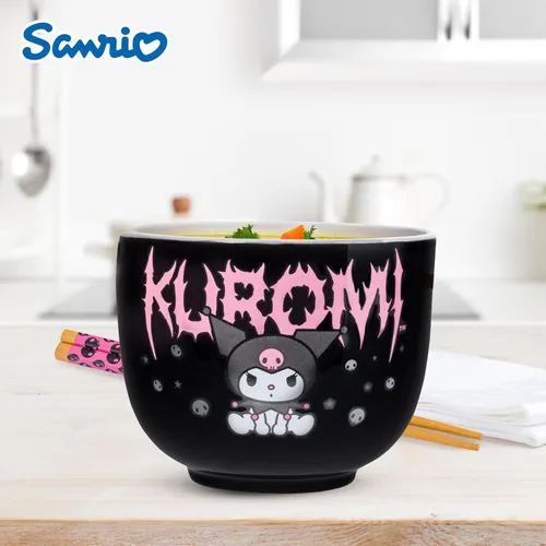 Miniatura 6 de Silver Buffalo Hello Kitty y sus amigos Chococat - Tazón de cerámica para ramen y arroz con palillos, patrón a cuadros, apto para microondas, 20