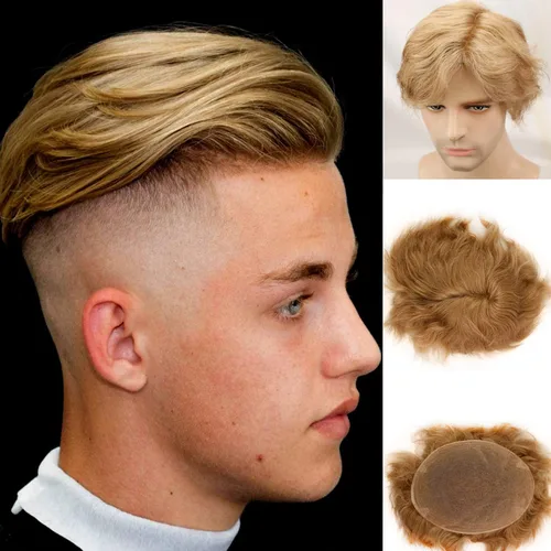 Miniatura 20 de Voloria Swiss Full Lace Toupee Europeo Real Cabello Humano Reemplazo para Hombres Hairpiece #18 Rubio Ceniza Marrón