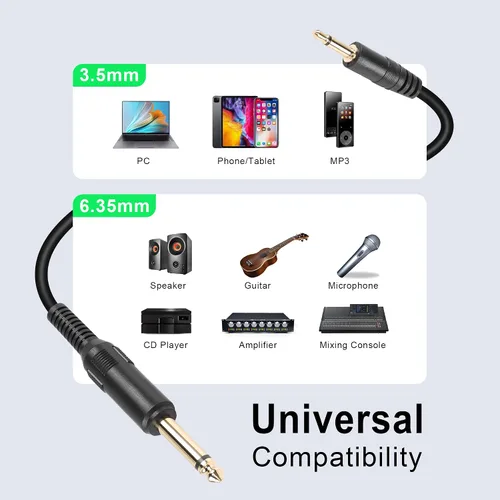 Miniatura 5 de Cable mono de 1/8 a 1/4, 0.138 in 1/8 pulgadas TS mono macho a 0.250 in 1/4 pulgadas mono macho cable de audio para amplificador, portátil, guitarra