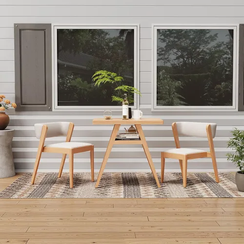 Miniatura 3 de Juego de mesa de comedor bistró de madera maciza, 3 piezas, mesa de comedor para patio al aire libre, juego de 2 con sillas tapizadas, silla