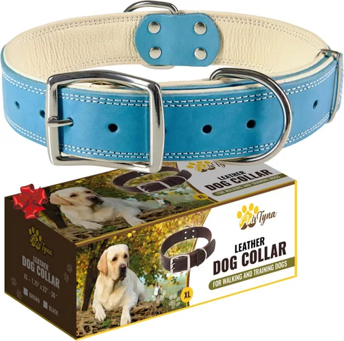Miniatura 12 de ADITYNA Collar de perro de cuero rosa resistente para perros grandes, forrado con cuero suave, collar de perro para caminar, entrenar y senderismo