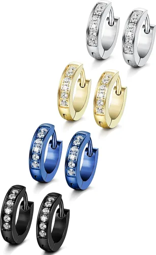 Miniatura 2 de FIBO STEEL 13MM Stainless Steel Small Hoop Earrings for Men Women Huggie Earrings CZ Inlaid