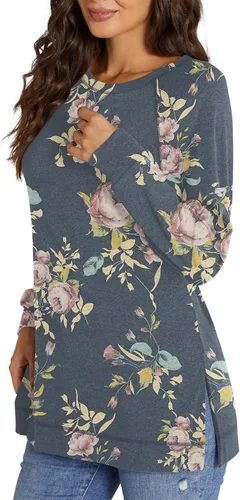 Miniatura 4 de NILOUFO Camisetas de manga larga para mujer, estilo informal, estilo túnica con abertura lateral
