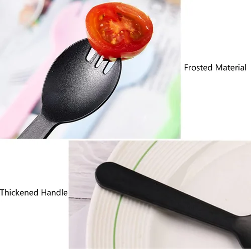 Miniatura 3 de 100 tenedores desechables de plástico duradero y ecológicos, tenedores y cucharas 2 en 1, ideales para almuerzo, picnic o restaurante y suministros