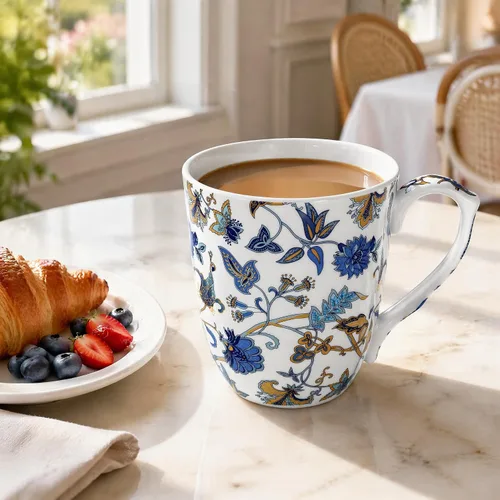 Miniatura 4 de Taza de café floral de porcelana de hueso de 14 onzas con asa, elegante taza de café, té, regalos de cumpleaños de Navidad para mujeres, hombres