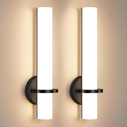 AIJIASI Apliques de Pared Negros Juego de 2, Apliques de Baño de 18 pulgadas con Pantalla Acrílica 18W 3000K LED Regulables Apliques de Pared