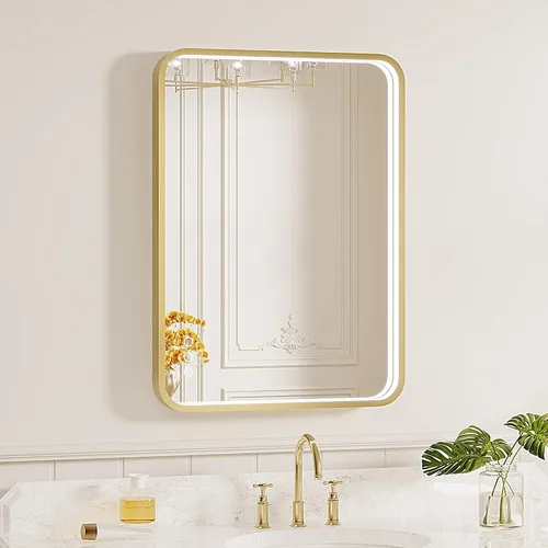 Miniatura 45 de Espejo de baño LED de 24x32 pulgadas con luces, espejo LED con marco de metal negro para baño, 3 colores y luz regulable sin escalones montada