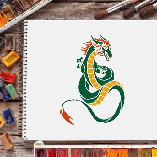 Miniatura 6 de FINGERINSPIRE Juego de 12 plantillas de dibujo de dragón, juegos de plantillas de pintura de dragón volador de plástico, plantillas de dibujo