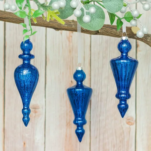 Miniatura 3 de KI Store Juego de 4 adornos navideños de vidrio de mercurio, remates grandes de carámbanos de Navidad colgantes para decoración del árbol de Azul