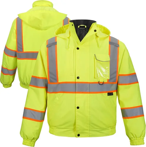 Miniatura 8 de TICONN Waterproof Safety Bomber Jacket, Winter Rain Jacket Hi Vis Reflective, ANSI Class 3 Work Rain Coat