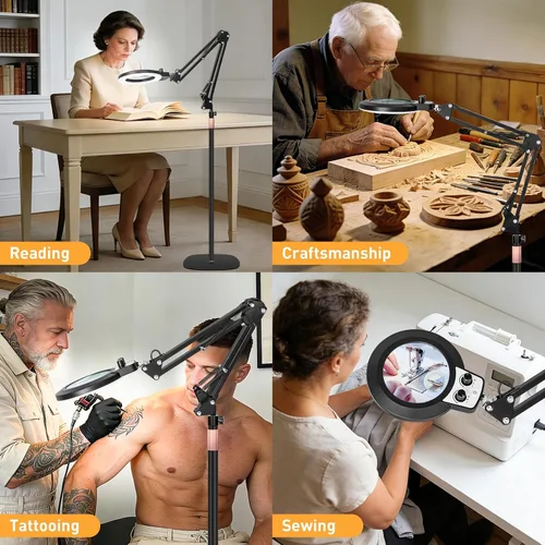 Miniatura 8 de 2 in 1 Floor Magnifying Glass with Light and Stand, Dual Knob Infinite Color Dimmable 12X&30X Large Lighted Magnifier Workbench lamp for Close Work