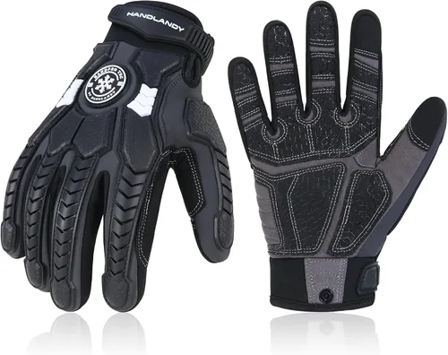 Miniatura 9 de HANDLANDY HLDD - Guantes de trabajo resistentes, guantes de impacto con protector TPR, guantes de trabajo mecánico antivibraciones para hombres