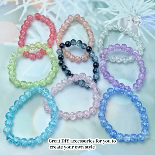 Miniatura 5 de 100 cuentas de cristal agrietado redondas de 0.315 pulgadas (0.315 in), cuentas espaciadoras para hacer joyas, collares, pulseras, aretes, Mezcla