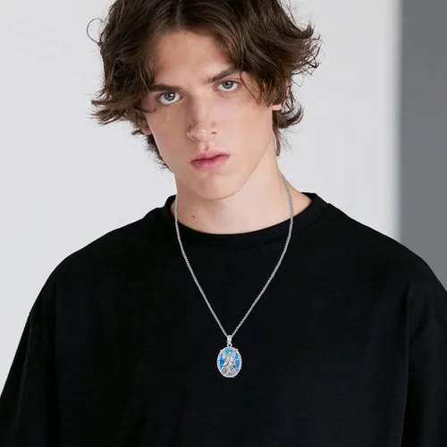 Miniatura 3 de Collar con colgante de San MiguelSan CristóperSan SebastiánGuadalupeÁngel de la GuardaSanta MuerteJudeJoseph para hombres y mujeres, plata de ley