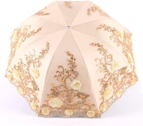 Miniatura 28 de Honeystore Sombrilla bordada con flor 3D plegable UV con encaje clásico