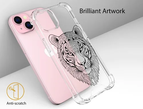 Miniatura 4 de Funda compatible con iPhone 15, bonita funda transparente para mujer, funda de silicona transparente para teléfono, color negro, tigre poderoso