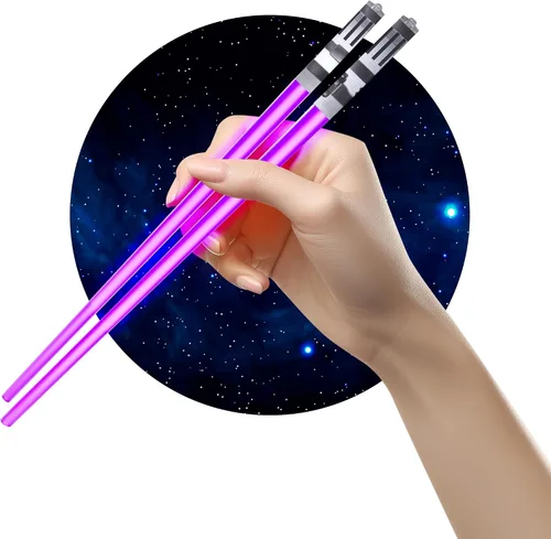 Miniatura 16 de Palillos de sable de luz con luz LED - Sables de luz brillantes de Star Wars, palillos reutilizables para sushi, juego de palillos con luz LED de 1