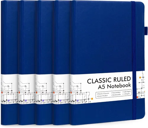 Miniatura 19 de Feela - Paquete de 5 cuadernos en blanco de tapa dura para la escuela, cuadernos de negocios clásicos con líneas cuadriculadas y soporte